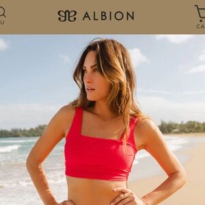 Albion Fit pink glow Olivia Vibrant Square-Neck Crop swim Top